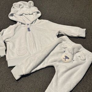 Carters Cozy light blue Kids towel material Hoodie and Pants Set